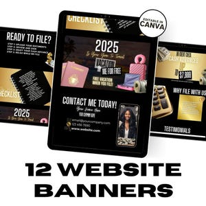 Tax Website Banner Template: Editable Canva Design (12 Web Banners)