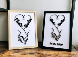 Cadre Photo Personnalisé Couple/famille - Bois, Dessin Animé, Texte Personnalisable (plusieurs Tailles)