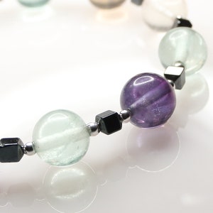 Rainbow Fluorite Hematite Crystal Bracelet - Crown Thrid Eye Root Chakra - Protection, Grounding, Stability, Vitality, Intuition, Balance