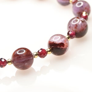 Super 7 Red Garnet Crystal Bracelet - Crown Third Eye Throat Heart Solar Plexus Sacral Root Chakra - Awakening, Manifestation, Protection