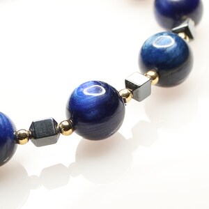 Blue Kyanite Hematite Crystal Bracelet - Throat Root Chakra - Self Expression, Communication, Creativity, Soothing, Energy, Security