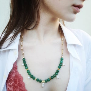 COLLANA DI PERLE DI GIADA | Perle d&#39;acqua dolce | Fatto a mano in Portogallo | Douro