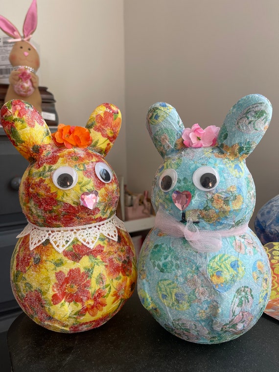 Easter Bunny with Cotton Tail Home l Homemade Decoupage! Large Size