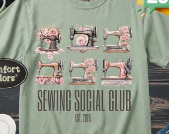 T-shirt Comfort Colors Sewing Social Club, t-shirt à motif floral Machine à coudre vintage