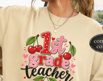T-shirt Comfort Colors© pour enseignant(e) de CP, motif cerises pour la rentrée scolaire