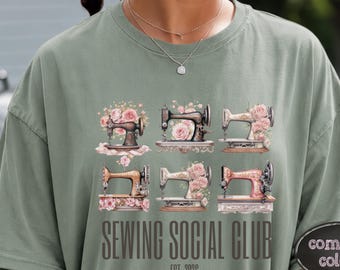 T-shirt Comfort Colors© Sewing Social Club, t-shirt vintage Sewing Machine à imprimé floral