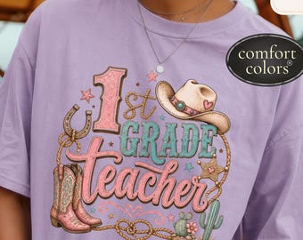 T-shirt Comfort Colors pour enseignante de 1re année, style western, rentrée scolaire