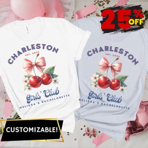 Custom Charleston Bachelorette Party T-Shirt: Vintage Cherry Design