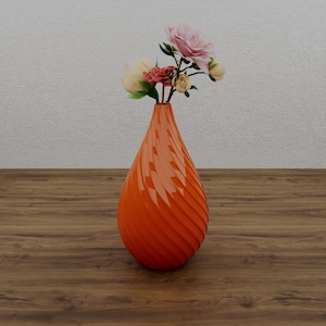 Twisted Spiral Vase STL File – Modern 3D Printable Teardrop Vase (No Flowers Included)