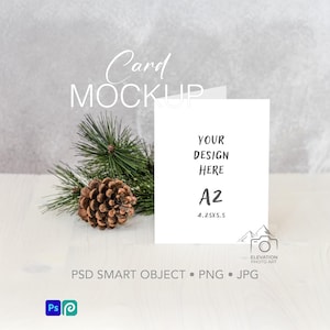 Folded Card Mockup, A2 4.25 x 5.5, Greeting Note Card, Pine Cone, PSD Smart Object JPG PNG, Photopea Canva, Download
