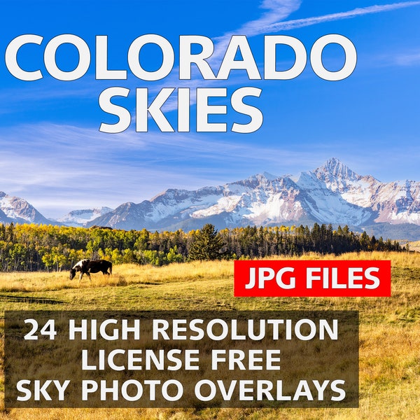 24 Colorado Skies 60 Megapixel JPG Natural Sky Overlays • License-Free • Realistic Sky Photoshop Overlays • Sky Replacement Photo Overlays