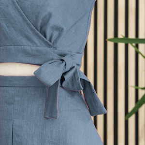 ESTEFANIA BLUE LINEN TWO-PIECE SET