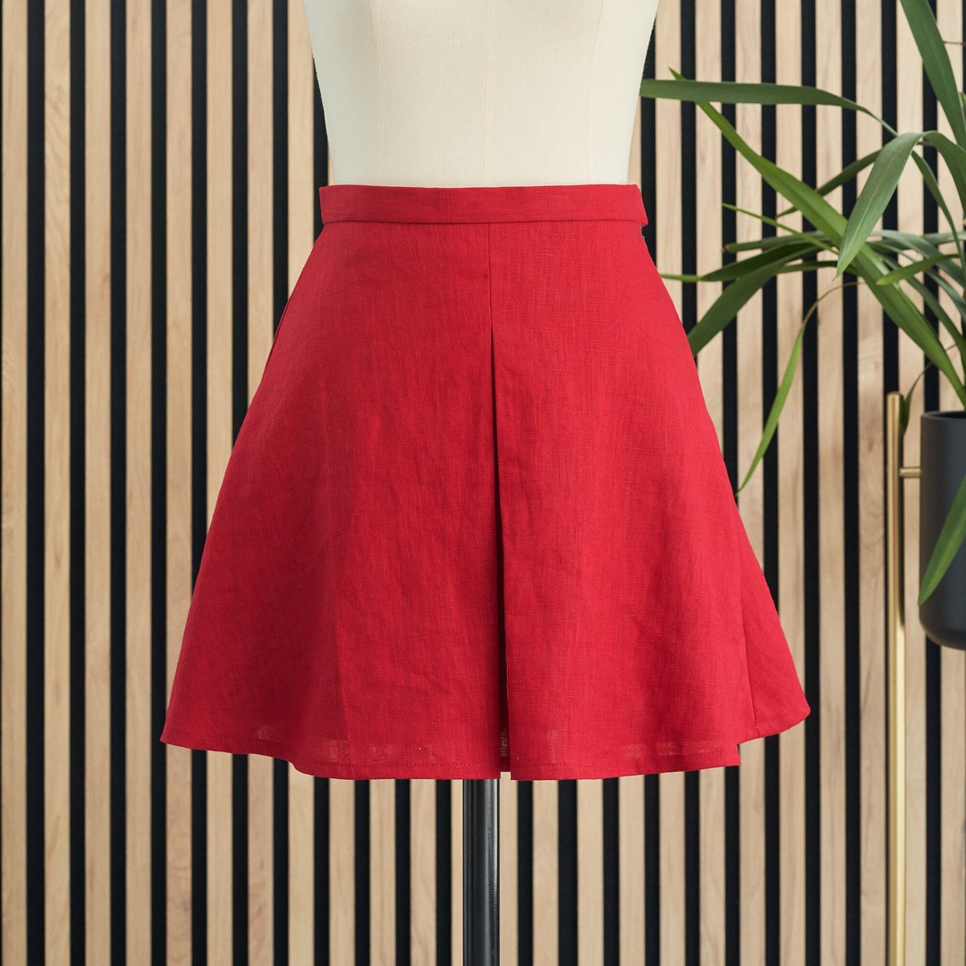 Red Solid Flared Mini Skirt