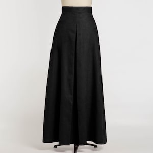 A Line Cotton Linen Maxi Skirt in Black, Long Skirt, High A Line Cotton Linen Maxi Skirt in Black, Long Skirt, High