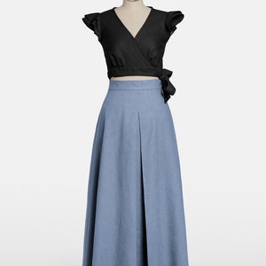 Swing long linen maxi skirt for women, elegant A-line blue skirt with pocket, blue bridesmaid wedding skirt, blue fit and flare skirt.