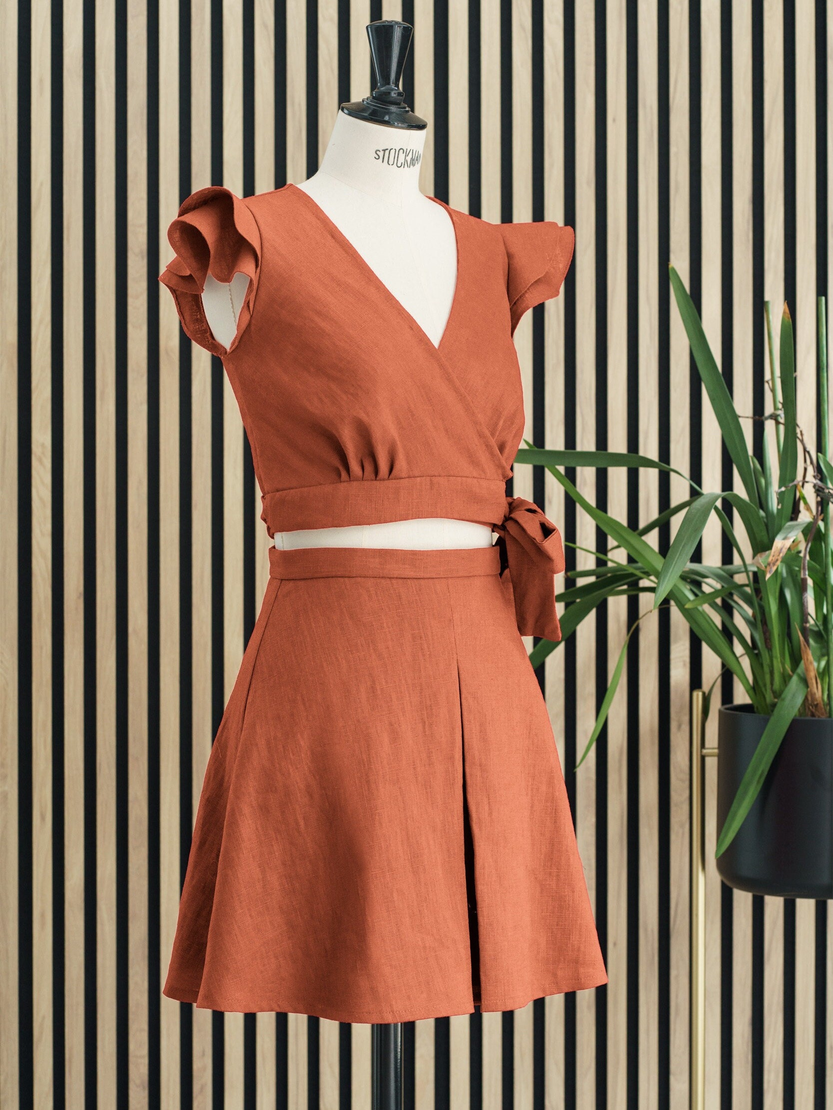 Crop Top and Drape Skirt Set with Embellished Neckline