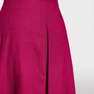 Robe jupe longue trompette, jupe longue cerise pour femme, jupe taille haute ajustée en lin, jupe plissée évasée avec poches. image 4