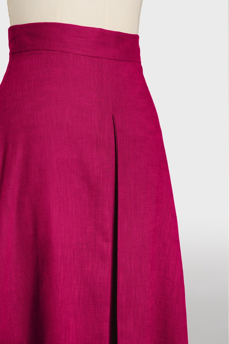 Robe jupe longue trompette, jupe longue cerise pour femme, jupe taille haute ajustée en lin, jupe plissée évasée avec poches. image 4