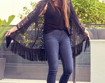 Lace Kimono Jacket, Black Kimono Cardigan, Kimono With
