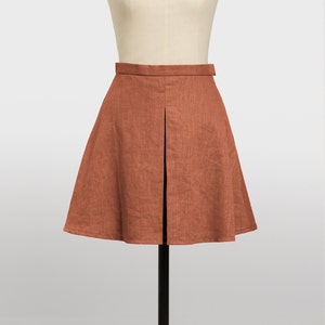 Linen Mini Skirt For Women, A-Line washed linen skirt, flared cognac skirt, brown short women skirt, spring and summer casual skirt.