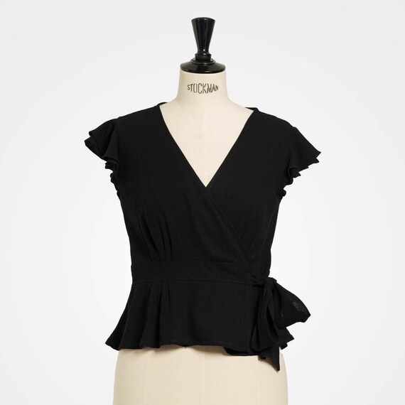ruffle hem wrap blouse
