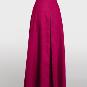 Elegant Cherry Red Linen Maxi Skirt - High Waisted Long Skirt with Artisanal Pleats, Sustainable and Ethical Fashion for Special Occasions