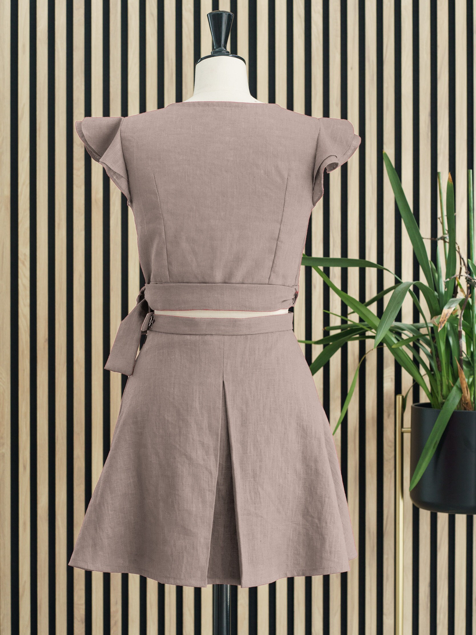 Formal Skirt and Top Set in Sand, Linen Two Piece Set, Above the Knee — free download