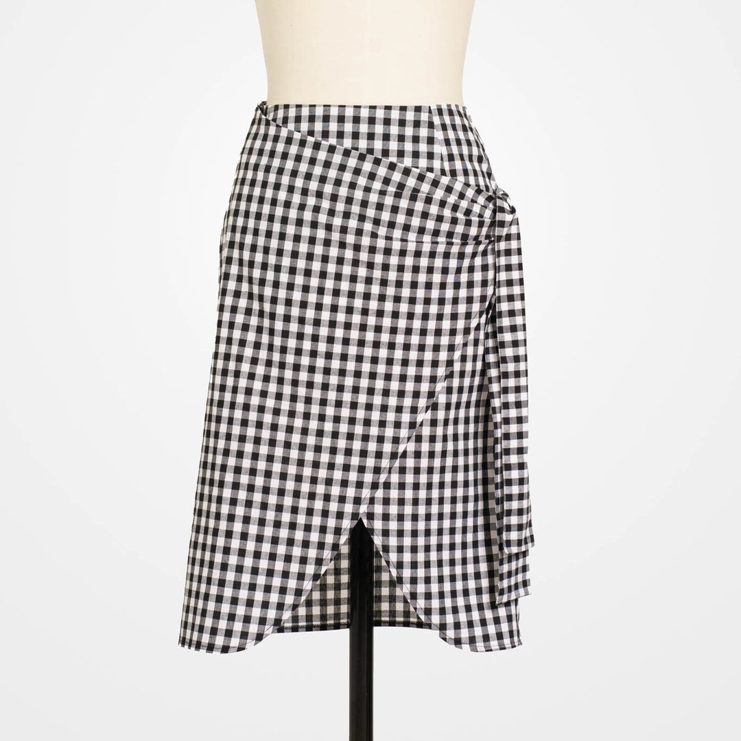 Cotton Skirt Below the Knee Black and White Checkered Skirt Etsy