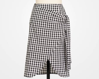 Handmade Cotton Gingham Skirt of Women, Classic and Fashion Midi
