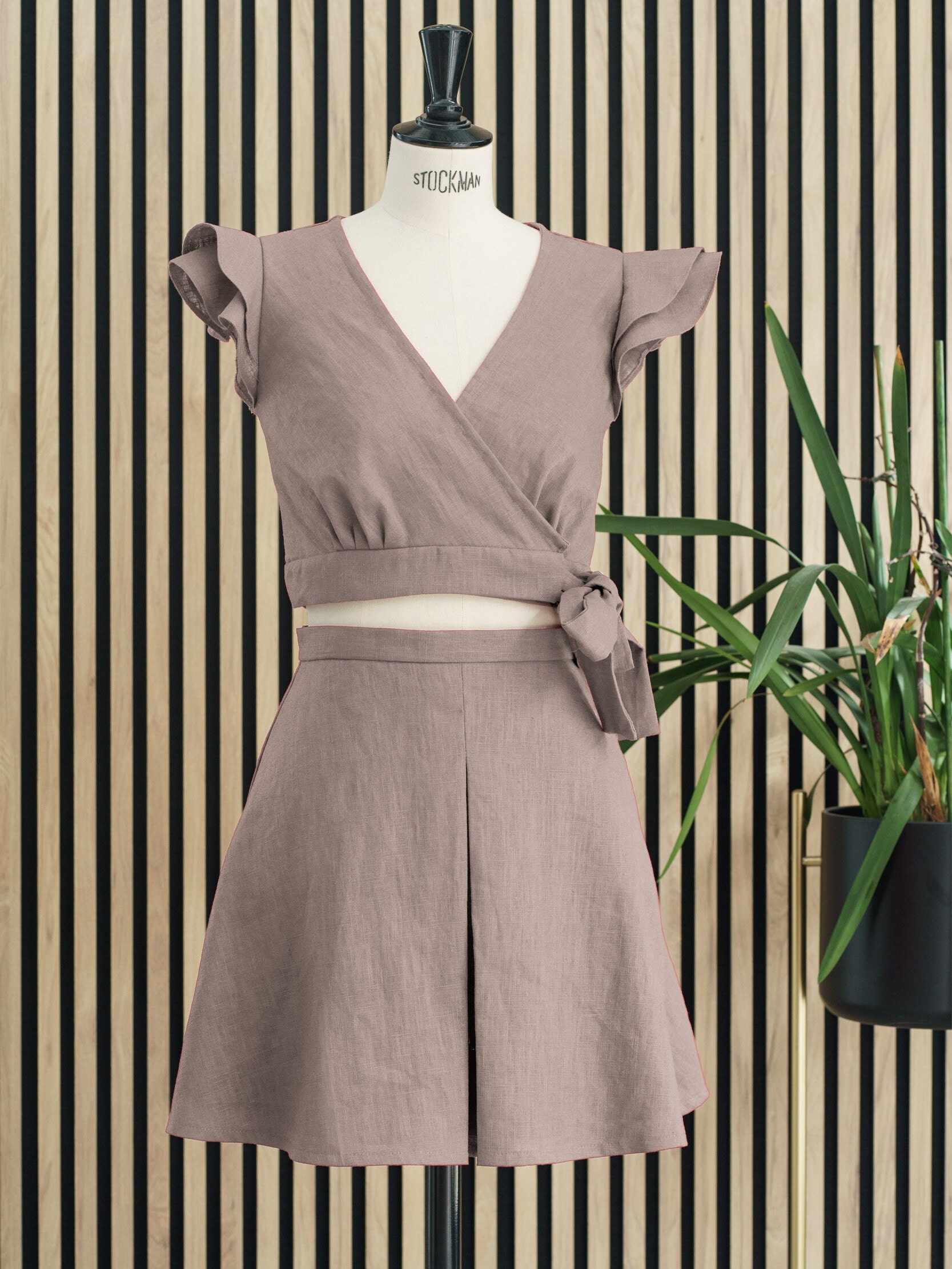 Formal Skirt and Top Set in Sand, Linen Two Piece Set, Above the Knee — free download