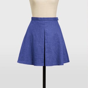 Blue short linen skirt with pleats, A-line high-waisted skirt for women, elegant casual vintage skirt, handmade linen clothing.