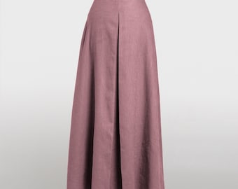 Jupe longue avec poches, jupe longue mauve, jupe en lin pour femme, jupe évasée trapèze, jupe décontractée printanière, jupe confortable en lin.