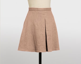 Mini A-line summer skirt, light brown skirt, Handmade Short Skirt from natural Linen , high waist formal skirt for ladies, Woman's Clothing.