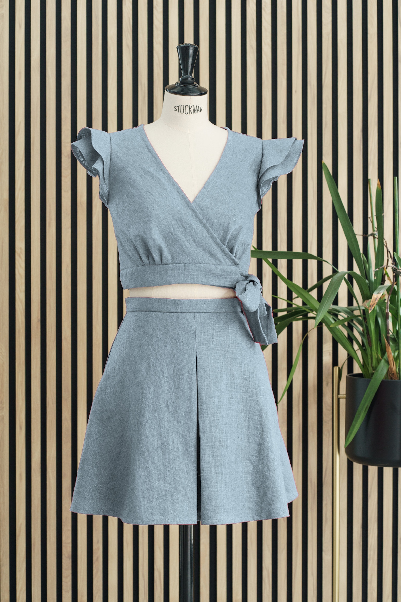 Matching Linen Set in Blue, Shadow Blue Skirt and Top, Soft Linen Set — free download