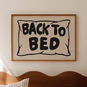 Almofada com estampa "De Volta à Cama", desenhada à mão, estilo retrô de meados do século (Download Digital)