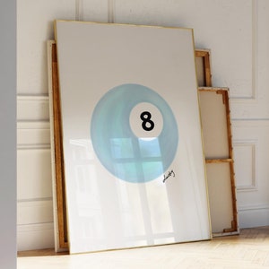 Vintage Pool Ball Print, Lucky 8 Ball Wall Art, Retro Ręcznie Rysowany Plakat Eight Ball, Jasnoniebieski Lucky You Print