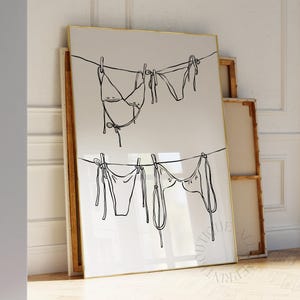 Bikini Print, Girly Beach Wall Art, Coastal Bikini on Clothesline Poster, Summer Dorm Printable, DIGITAL DOWNLOAD