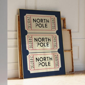 Nordpol Ticket Print, Marine Blau Weihnachten druckbare, Retro Weihnachten Poster, Vintage Urlaub Wandkunst