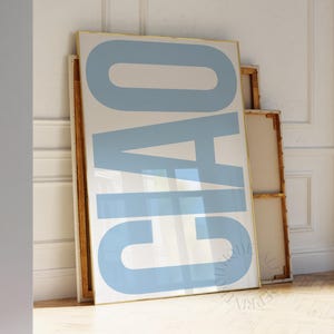 Ciao Print, Italian Quote Poster, Light Blue Italy Printable, Coastal Typography Wall Art for Apartment, DIGITAL DOWNLOAD