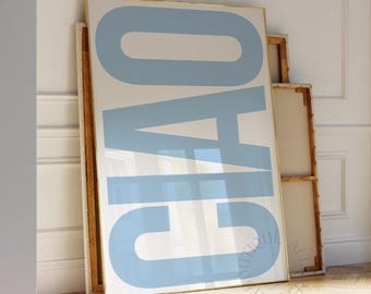 Ciao Print, Italian Quote Poster, Light Blue Italy Printable, Coastal Typography Wall Art for Apartment, DIGITAL DOWNLOAD