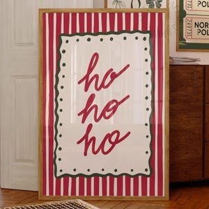 Impression Ho Ho Ho, affiche du père Noël à rayures rouges, téléchargement numérique
