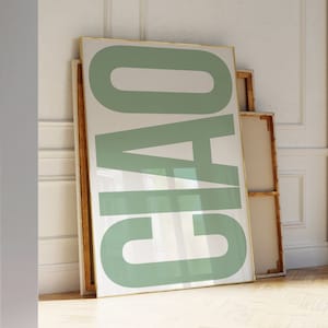 Ciao Print, Poster Italia, Arte murale con citazioni italiane, Tipografia verde retrò stampabile