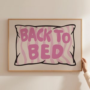 Back To Bed Print, Pink Hand Drawn Pillow Poster, Mid Century Modern Above Bed Wall Art, DIGITAL DOWNLOAD