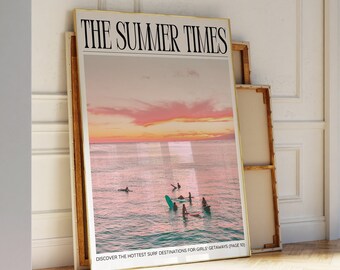 Beachy Coastal Cowgirl Newspaper Wall Art, Retro Magazine Cover, Girly Surf Bar Cart Poster, DIGITAL DOWNLOAD