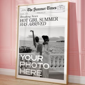 Custom Newspaper Print, Hot Girl Summer Poster, Personalized Newsprint, Girly Dorm Wall Art, DIGITAL DOWNLOAD