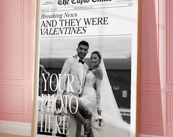 Personalisierter Zeitungsdruck, Personalisiertes Zeitungspapier, AndThey Were Valentines Wandkunst, Valentinstag Printable, DIGITALER DOWNLOAD
