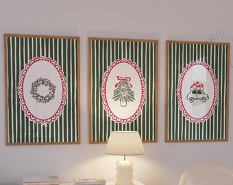 Green Coquette Christmas Prints Set of 3, Whimsical Holiday Bundle (Digital Download)