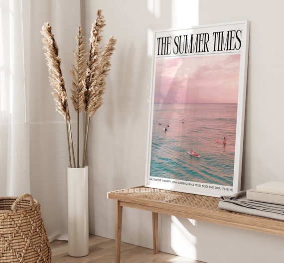 Beachy Coastal Cowgirl Newspaper Wall Art, Retro Magazine Cover, Girly Surf Bar Cart Poster, DIGITAL DOWNLOAD
