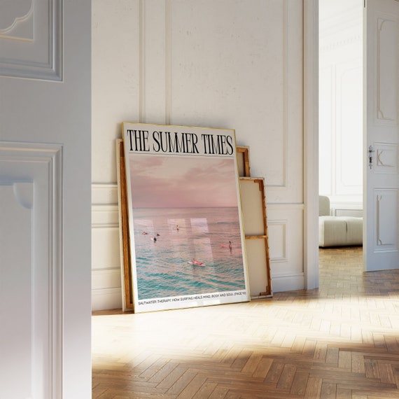 Beachy Coastal Cowgirl Newspaper Wall Art, Retro Magazine Cover, Girly Surf Bar Cart Poster, DIGITAL DOWNLOAD
