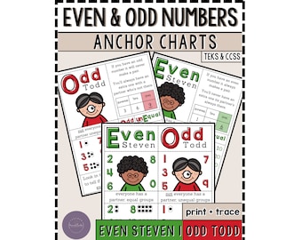 Even & Odd Numbers Printable Anchor Chart Templates, Even Steven, Odd Todd Anchor Chart Templates, DIY Printable Anchor Chart Templates